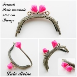 Fermoir claps Fleur demi cercle porte monnaie de 8.8 cm métal Bronze, Fleur perle Vert