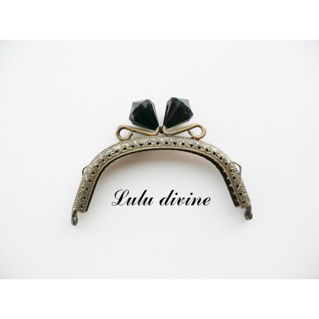 Fermoir claps Fleur demi cercle porte monnaie de 8.8 cm métal Bronze, Fleur perle Vert