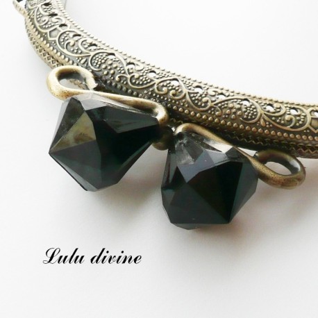 Fermoir claps Fleur demi cercle porte monnaie de 8.8 cm métal Bronze, Fleur perle Vert