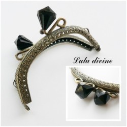 Fermoir claps Fleur demi cercle porte monnaie de 8.8 cm métal Bronze, Fleur perle Vert