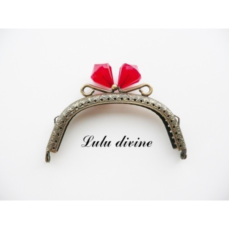 Fermoir claps Fleur demi cercle porte monnaie de 8.8 cm métal Bronze, Fleur perle Vert