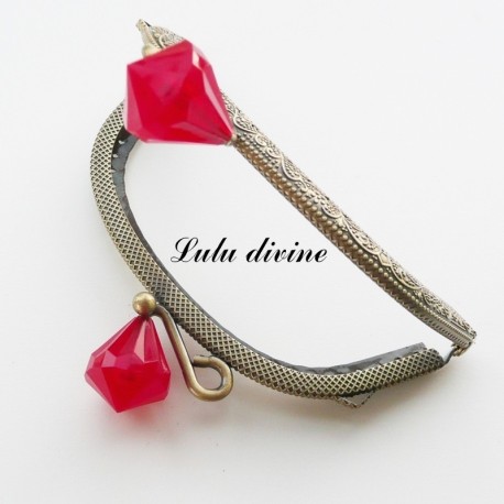 Fermoir claps Fleur demi cercle porte monnaie de 8.8 cm métal Bronze, Fleur perle Vert