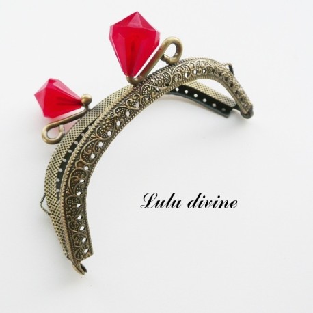 Fermoir claps Fleur demi cercle porte monnaie de 8.8 cm métal Bronze, Fleur perle Vert