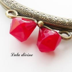 Fermoir claps Fleur demi cercle porte monnaie de 8.8 cm métal Bronze, Fleur perle Vert