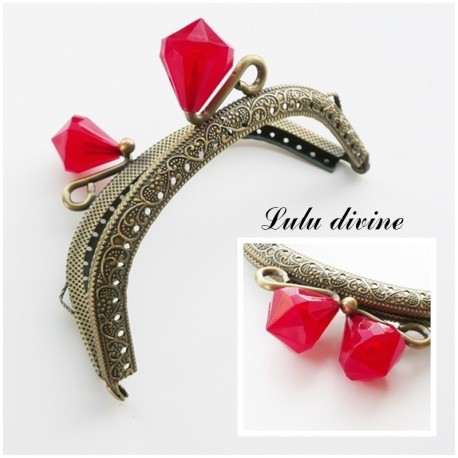 Fermoir claps Fleur demi cercle porte monnaie de 8.8 cm métal Bronze, Fleur perle Vert