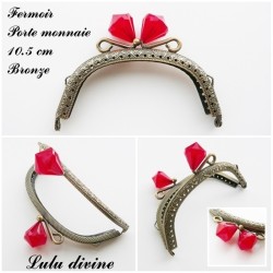 Fermoir claps Fleur demi cercle porte monnaie de 8.8 cm métal Bronze, Fleur perle Vert 2