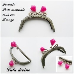 Fermoir claps Fleur demi cercle porte monnaie de 8.8 cm métal Bronze, Fleur perle Vert