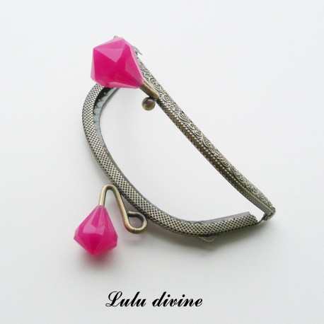 Fermoir claps Fleur demi cercle porte monnaie de 8.8 cm métal Bronze, Fleur perle Vert