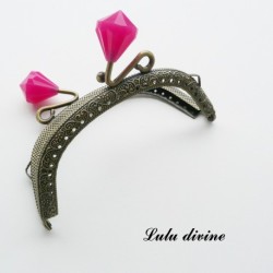 Fermoir claps Fleur demi cercle porte monnaie de 8.8 cm métal Bronze, Fleur perle Vert