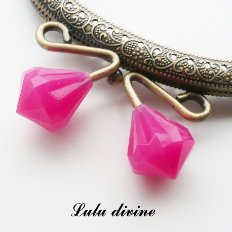 Fermoir claps Fleur demi cercle porte monnaie de 8.8 cm métal Bronze, Fleur perle Vert