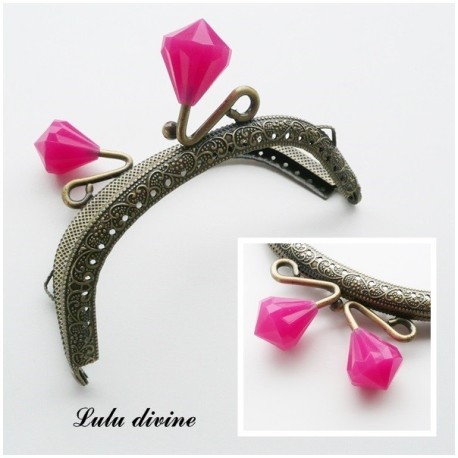 Fermoir claps Fleur demi cercle porte monnaie de 8.8 cm métal Bronze, Fleur perle Vert