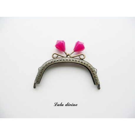 Fermoir claps Fleur demi cercle porte monnaie de 8.8 cm métal Bronze, Fleur perle Vert