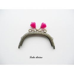 Fermoir claps Fleur demi cercle porte monnaie de 8.8 cm métal Bronze, Fleur perle Vert