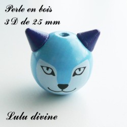 Perle en bois de 25 mm, Perle 3D Tête de renard