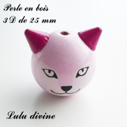 Perle en bois de 25 mm, Perle 3D Tête de renard