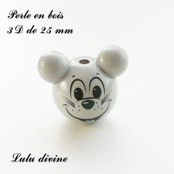 Perle en bois de 25 mm, Perle 3D Tête de souris 2