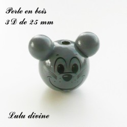 Perle en bois de 25 mm, Perle 3D Tête de souris