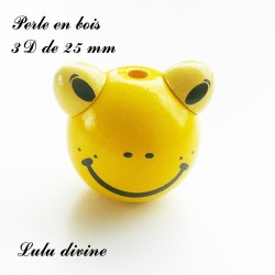 Perle en bois de 25 mm, Perle 3D Tête de grenouille 2