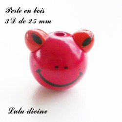 Perle en bois de 25 mm, Perle 3D Tête de grenouille