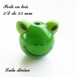 Perle en bois de 25 mm, Perle 3D Tête de grenouille
