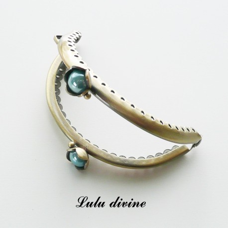 Fermoir claps Fleur demi cercle porte monnaie de 8.6 cm métal Bronze, Fleur perle 