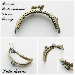 Fermoir claps Fleur demi cercle porte monnaie de 8.6 cm métal Bronze, Fleur perle 