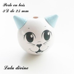 Perle en bois de 25 mm, Perle 3D Tête de chat 2