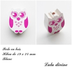 Perle en bois de 19 x 24 mm, Perle plate Chouette / Hibou 