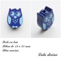 Perle en bois de 19 x 24 mm, Perle plate Chouette / Hibou 