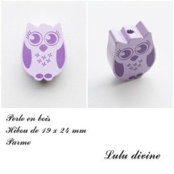 Perle en bois de 19 x 24 mm, Perle plate Chouette / Hibou 