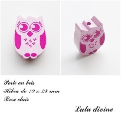 Perle en bois de 19 x 24 mm, Perle plate Chouette / Hibou 