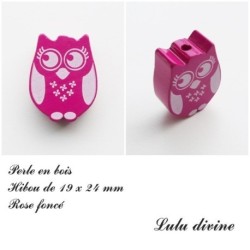 Perle en bois de 19 x 24 mm, Perle plate Chouette / Hibou 