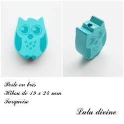 Perle en bois de 19 x 24 mm, Perle plate Chouette / Hibou 