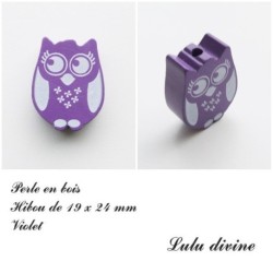 Perle en bois de 19 x 24 mm, Perle plate Chouette / Hibou 