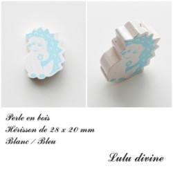 Perle en bois de 28 x 20 mm, Perle plate Hérisson 