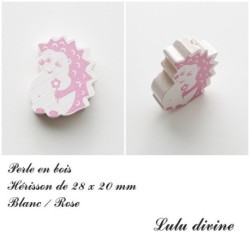 Perle en bois de 28 x 20 mm, Perle plate Hérisson 