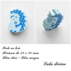 Perle en bois de 28 x 20 mm, Perle plate Hérisson 