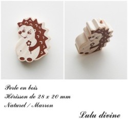 Perle en bois de 28 x 20 mm, Perle plate Hérisson 