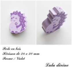 Perle en bois de 28 x 20 mm, Perle plate Hérisson 