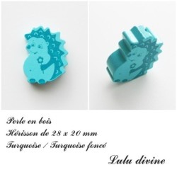 Perle en bois de 28 x 20 mm, Perle plate Hérisson 