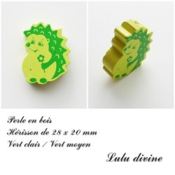 Perle en bois de 28 x 20 mm, Perle plate Hérisson 