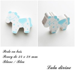 Perle en bois de 34 x 28 mm, Perle plate Poney :