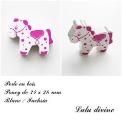 Perle en bois de 34 x 28 mm, Perle plate Poney :