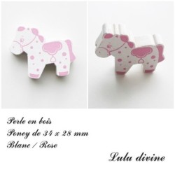 Perle en bois de 34 x 28 mm, Perle plate Poney :
