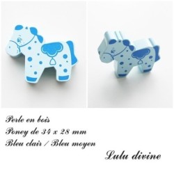 Perle en bois de 34 x 28 mm, Perle plate Poney :