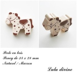 Perle en bois de 34 x 28 mm, Perle plate Poney :