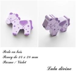 Perle en bois de 34 x 28 mm, Perle plate Poney :