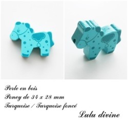 Perle en bois de 34 x 28 mm, Perle plate Poney :