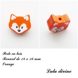 Perle en bois de 18 x 16 mm, Perle plate petite Tête de renard : 