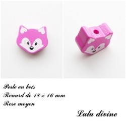 Perle en bois de 18 x 16 mm, Perle plate petite Tête de renard : 